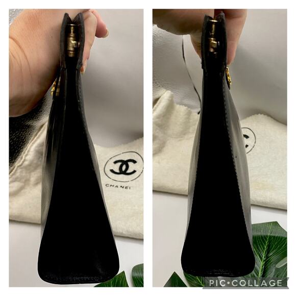 Chanel Black Leather Clutch CC 24kt Gold Plated Logo Vintage Evening Night Out - Picture 11 of 13